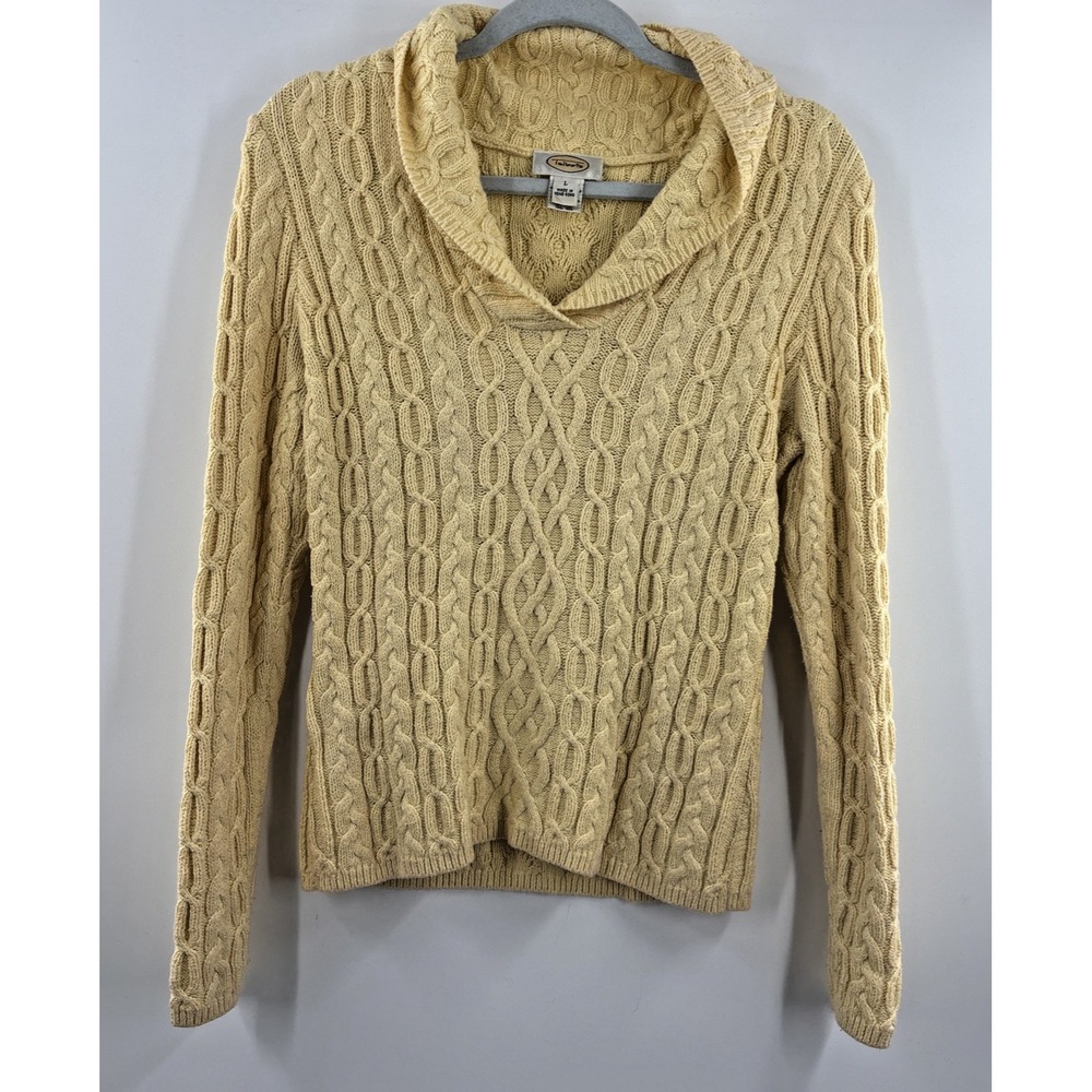 VTG Talbots Womens Sweater Sz L Yellow Pullover Cable Knit Long Sleeve 80s